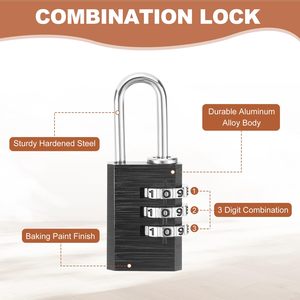 Candado de Combinación de Aluminio Sólido con 4 Códigos, Candado de Equipaje Duradero con Contraseña de 3 Dígitos de Alta Seguridad Antirrobo con Logotipo Personalizado - Product Image 3