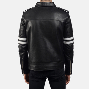 Veste en cuir noir de motard de haute qualité, personnalisée, avec logo personnalisé sur le devant et fermeture éclair, pour l'automne - Product Image 2