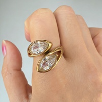 18K Vergoldeter Edelstahl Fassung mit Doppelmarquise-Zirkonia Ehering für Damen Nicht Verblassender Geometrischer Schmuck