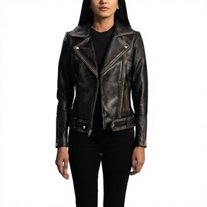 <b>Women</b> Split Leather Windproof <b>Lightweight</b> Moto <b>Jacket</b> Full Sleeve Zipper Custom Logo Wholesale OEM Private Label Amazop - Product Image 1