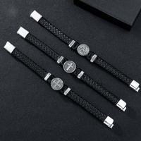 Bracelet tressé Viking en alliage unisexe avec fermoir magnétique, breloque croix, bijoux de mode punk en acier inoxydable, cadeau, vente en gros