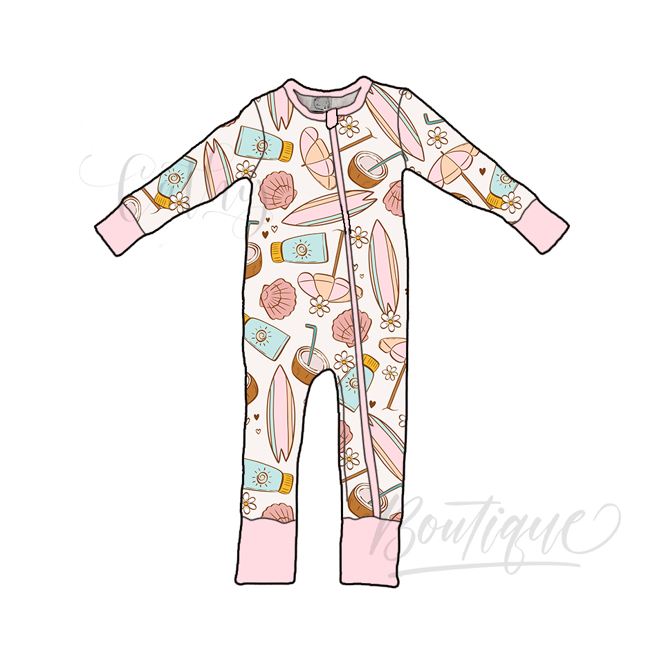 Пижама детская с длинным рукавом, удобная пижама из бамбукового спандекса, с принтом кокоса и скорлупы, на молнии