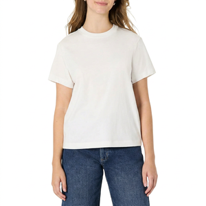 Haut court blanc à col en V et manches courtes pour femme, coupe classique, en coton tricoté, couleur unie, respirant, écologique, séchage rapide - Product Image 1