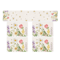 Ensemble de nappes et de sets de table personnalisés Ychon à motif floral, lavables et réutilisables, pour événements et mariages