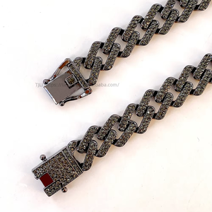 สร้อยคอฮิปฮอปแบบคิวบาสีดำขนาด 13 มม. สีเทา - Product Image 3