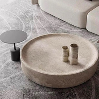 HZX Table Basse Ronde en Marbre, Béton et Travertin avec Socle en Ciment