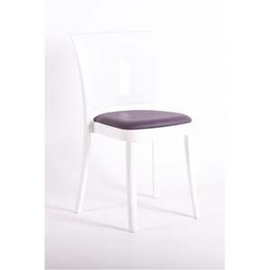 Sedia Lucienne in policarbonato bianco con schienale in ecopelle in pelle NUBUCK modello 15C2008-1 per uso interno soggiorno - Product Image 3