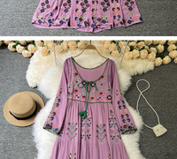 Robes personnalisées pour femmes, robe longue élégante bohème, art rétro, style ethnique, robe à fleurs brodée, col rond, laçage, robe ample