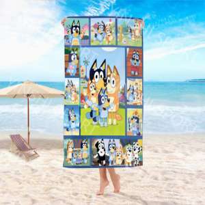 Blueys dibujos animados personalizado blueys dibujos animados viaje verano estampado secado rápido gran tamaño arena libre grande <span class=keywords><strong>Toalla</strong></span> de playa para mujeres niños - Product Image 5
