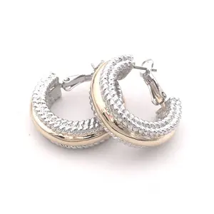 Girls Real 14K Gold Plating Earring French Style Clip On Two Toneone Hoop Earrings *T1478EK