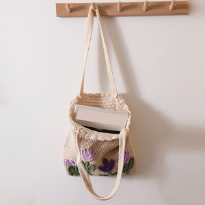 Borsa a tracolla con motivo floreale in tessuto di corda di <span class=keywords><strong>cotone</strong></span> <span class=keywords><strong>per</strong></span> donna borsa fatta a mano alla moda di grandi dimensioni <span class=keywords><strong>uncinetto</strong></span> - Product Image 3