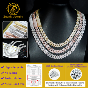 Hiphop Baget Mozanit Küba Zinciri Test Cihazından Geçiyor D VVS1 Mozanit Elmas Kaplama 925 Ayar Gümüş Küba Bağlantılı Zincir İsim Logolu - Product Image 5