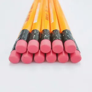 Jinxing JX-3008 HB pensil standar kantor & sekolah pensil kayu kuning timbal lembut dengan penghapus Logo kustom ukuran penuh