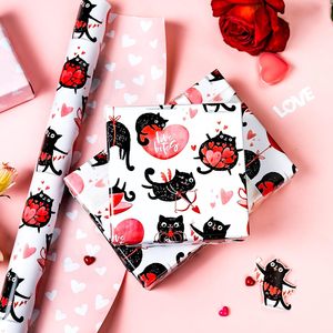 Papel de Regalo de San Valentín Reversible con Diseño de Corazones y Gatos Negros, 1 Rollo, para San Valentín, Bodas, Cumpleaños, Baby Shower - Product Image 2