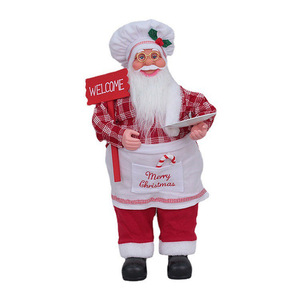<b>Christmas</b> <b>Santa</b> Chef Figurines Set Red White Checkered Apron Welcome Sign Holiday Decorations Living Room Indoor Use - Product Image 5