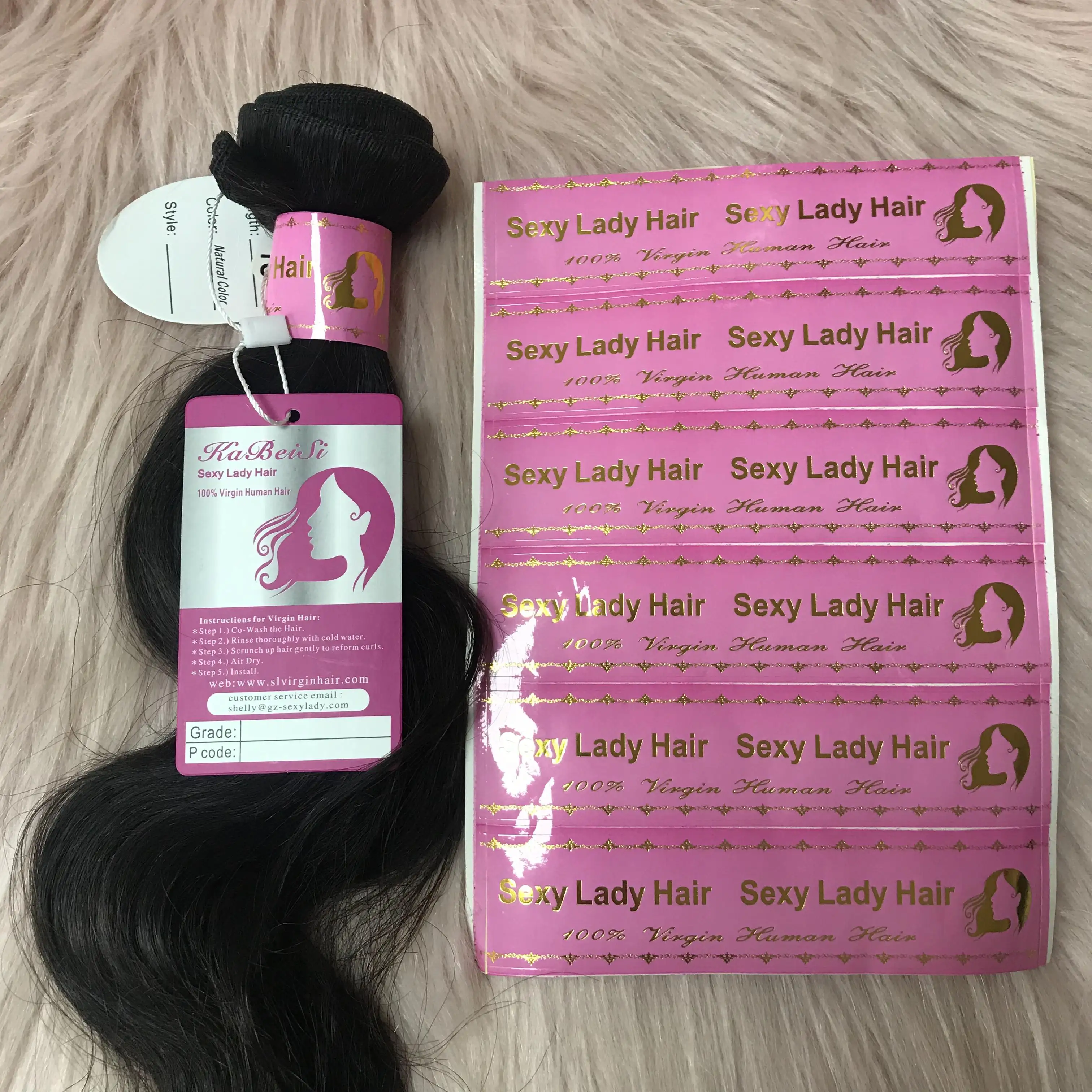 Envolturas adhesivas para paquetes de cabello, etiquetas personalizadas para extensiones de cabello
