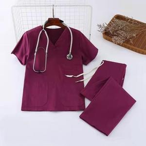 Scrubs Suit 100% coton Poches Tops Pantalon de travail à jambe droite Unisexe pour les médecins hospitaliers Infirmière Clinique - Product Image 4