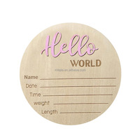 Panneau d'annonce de naissance en bois Hello World, rond, accessoire photo pour chambre de bébé, plaque, cadeau de baby shower, panneau d'annonce de naissance, cadeau