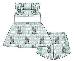 Qingli OEM Ensemble de vêtements pour filles personnalisé pour Pâques avec des imprimés de lapins et d'oeufs mignons pour l'été - Product Image 5