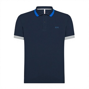 Chemise de golf pour homme en polyester/coton, logo brodé devant/derrière, motif rayé, col rond/col en V, manches courtes - Product Image 1