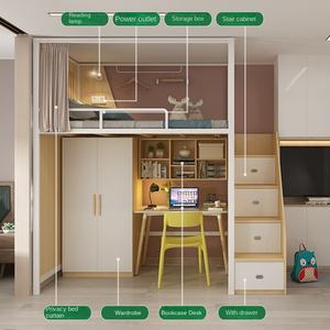 Fabricantes al por mayor pequeño dormitorio apartamento cama de hierro dormitorio cama alta <span class=keywords><strong>con</strong></span> mesa armario litera - Product Image 3
