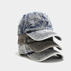 SUN ERA Gorra de Béisbol Unisex Europea y Americana de 6 Paneles, Visera Curva de Terciopelo, Vaquero Desgastado con Efecto Rasgado, Hebilla Metálica, Estilo Hip Hop Urbano - Product Image 1