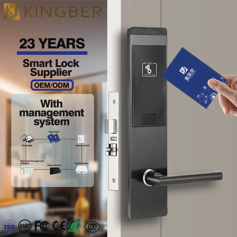 Cerradura de manija de puerta de hotel con tarjeta de llave inteligente de mortaja estándar de EE. UU. OEM al por mayor con sistema de software de gestión