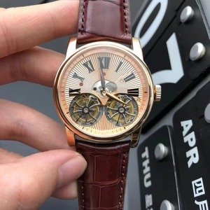 Luxurious Men's Rose Gold Stainless Steel Dial Skeletonized Double Tourbillon <b>Automatic</b> Mechanical Movement Business Watch - Product Image 2