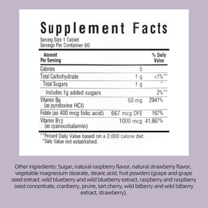 Tabletas Masticables de Vitamina B6, <span class=keywords><strong>B12</strong></span> y Folato, Apoyan la Energía Celular y la Salud del Sistema Nervioso, con Ingredientes Naturales de Frambuesa, 60 Tabletas - Product Image 5