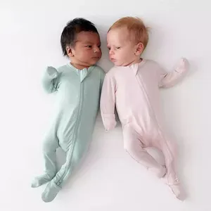 Nouveau-né bébé bambou bébé vêtements pour garçons et filles à manches longues double fermeture éclair confortable doux ramper vêtements