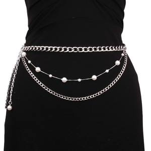 Chaîne de taille multicouche en métal tendance avec perles imitation pour femme, accessoire de corps pour soirée, or et argent - Product Image 3