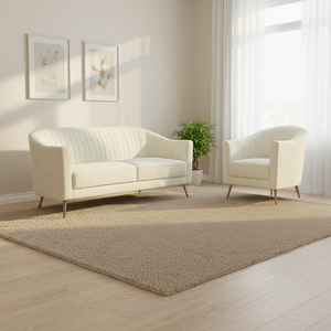 Ensemble de canapés en tissu bouclé crème de style nordique contemporain, fauteuil à dossier plissé et canapé 3 <span class=keywords><strong>places</strong></span> pour meubles d'appartement - Product Image 3