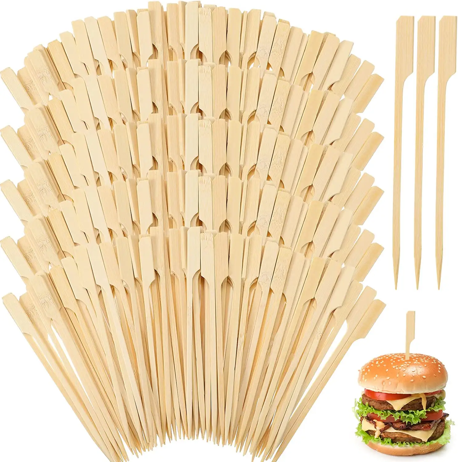 Brochetas de bambú desechables para barbacoa, accesorios de cocina, directo de fábrica, madera plana, alta calidad