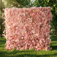 Romantische Traumhafte Hochzeits-Blumenwand-Kulisse 8ft x 8ft Gemischte Rosa Künstliche Rosen Handgefertigt aus Polyester Wiederverwendbar