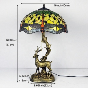 LongHuiJing Handcrafted Modern 16-Inch for Yellow Dragonfly Adjustable Accent Lamp Dome Stained Glass Shade LED AC Bedroom - Product Image 3