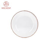 Assiettes rondes en or pour hôtels, vente en gros, assiettes décoratives pour fêtes, assiettes à dîner en verre transparent pour mariages, service à vaisselle pour événements