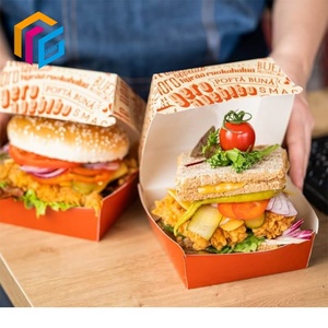 Scatola di Carta Personalizzata per Alimenti, Piccola Scatola Pieghevole in Cartone per Hamburger, Patatine Fritte, Sandwich da Asporto con Logo Stampato - Product Image 1