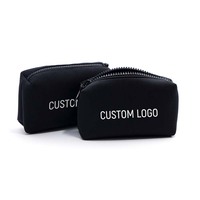 Petite pochette de maquillage noire en néoprène à fermeture éclair personnalisée en usine d'origine pour le stockage de produits de toilette de voyage