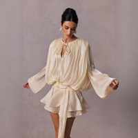 Motif solide élégant été deux pièces robe courte ensemble pour les femmes décontracté irrégulière Mini robe manches bouffantes jupe à volants plaine teint