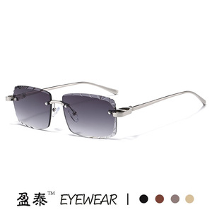 Eyewear <b>Frameless</b> Cut Edge Sunglasses Metal <b>Frame</b> Pc Lens UV400 Unisex Silver - Product Image 1