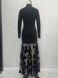 <span class=keywords><strong>Robe</strong></span> longue élégante <span class=keywords><strong>noire</strong></span> vintage à <span class=keywords><strong>col</strong></span> montant, tricot floral, manches longues en maille, <span class=keywords><strong>robe</strong></span> de soirée pour le printemps et l'été - Product Image 6