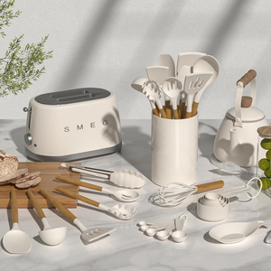 Nhà bếp yếu tố cần thiết 33pcs đồ dùng nhà bếp thiết lập bằng gỗ xử lý thìa thìa không dính chịu nhiệt Silicone nấu ăn đồ dùng thiết lập - Product Image 6