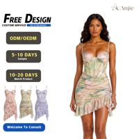 Anjie – Robe bustier mini à imprimé floral pour femme, sur mesure OEM/ODM, marque privée, fabricant en gros, pour fêtes et villégiatures