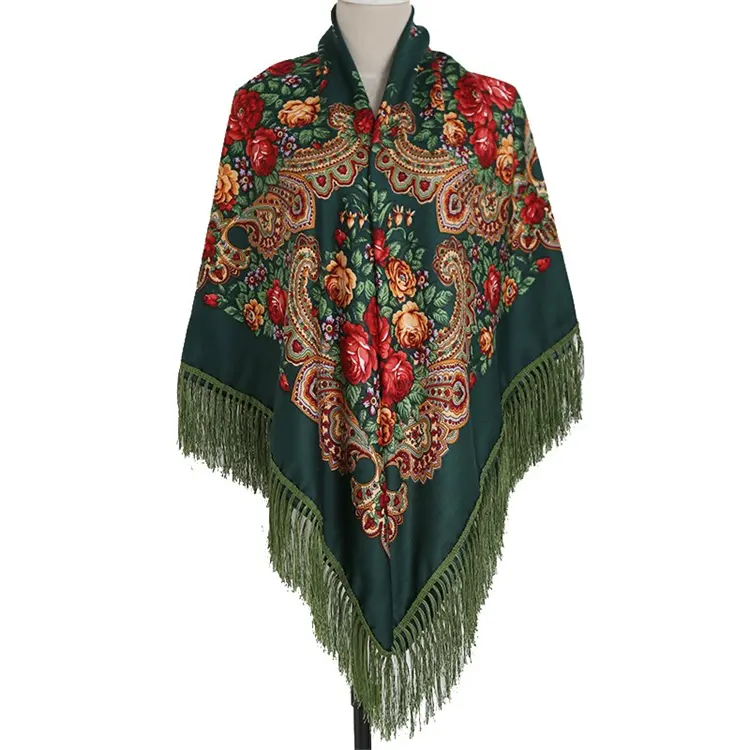 160*160cm Wholesale Winter Ladies Russian Floral Tassel Scarves Shawls Fashion Printed Cotton Big Square Scarf For Women