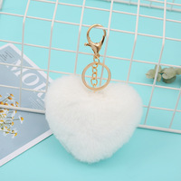 Belle arc-en-ciel en peluche boules amour porte-clés pendentif décoratif pour femmes sac voiture mode bijoux porte-clés coeur pompons porte-clés