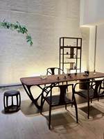 Ensemble table et chaises en bois massif de noyer noir d'Amérique du Nord, style Song, Tenghang BSMXZ001, dossier à lattes, durable, 2 pièces