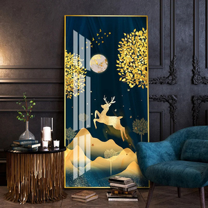 Dipinto Creativo <span class=keywords><strong>Cervo</strong></span> Dorato, Pittura Astratta su Cristallo e Porcellana, <span class=keywords><strong>Quadro</strong></span> Decorativo per Soggiorno, Decorazione Artistica da Parete per Casa - Product Image 1
