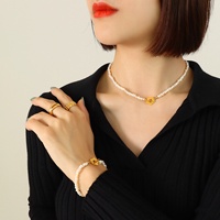 Juego de Joyería para Mujer Chapado en Oro de 18k al por Mayor, Collar y Pulsera de Acero Inoxidable con Perlas de Imitación Barrocas, para Compromiso y Boda