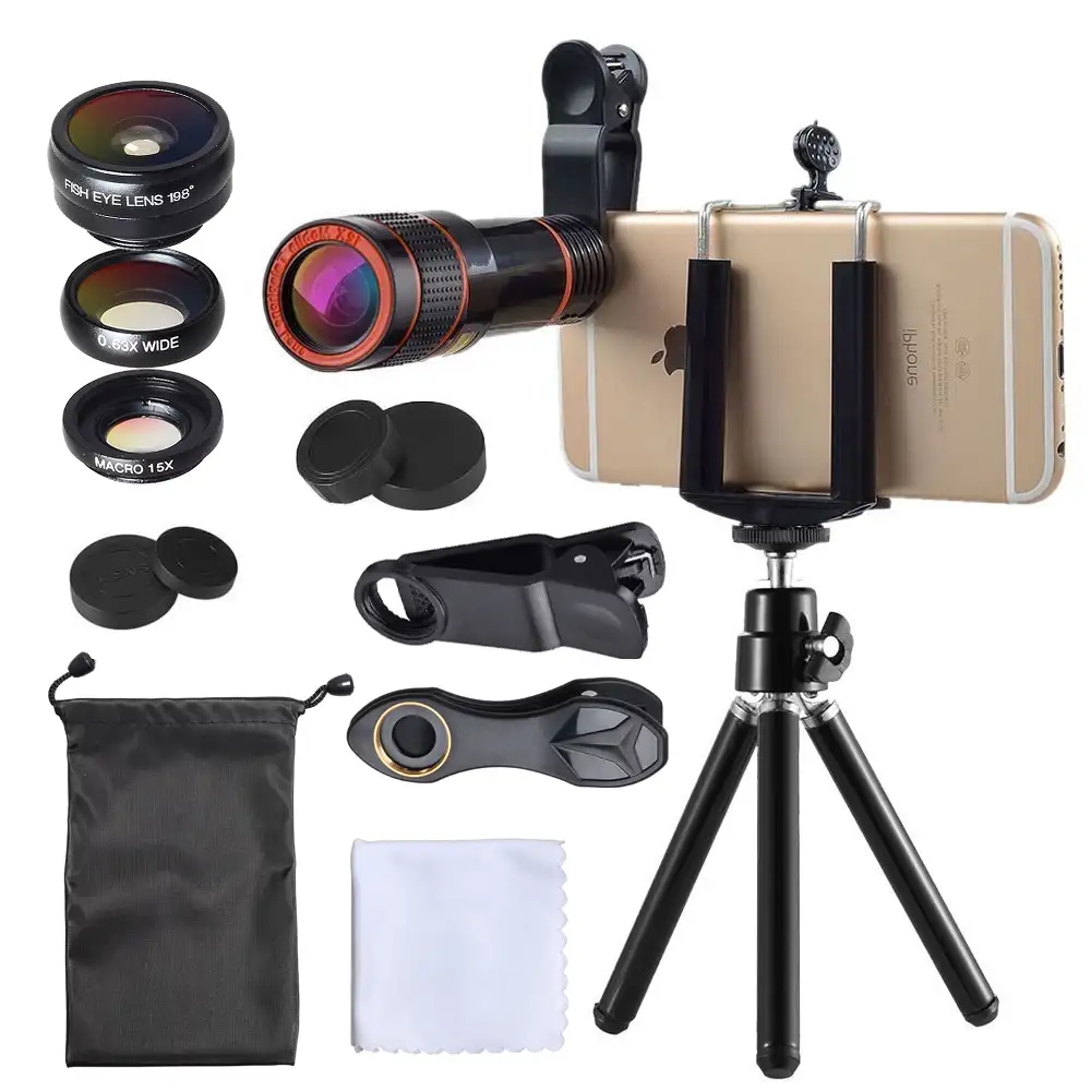 Best selling products 4 in 1 lenses kit 12x telescope zoom wide angle macro fisheye lens
