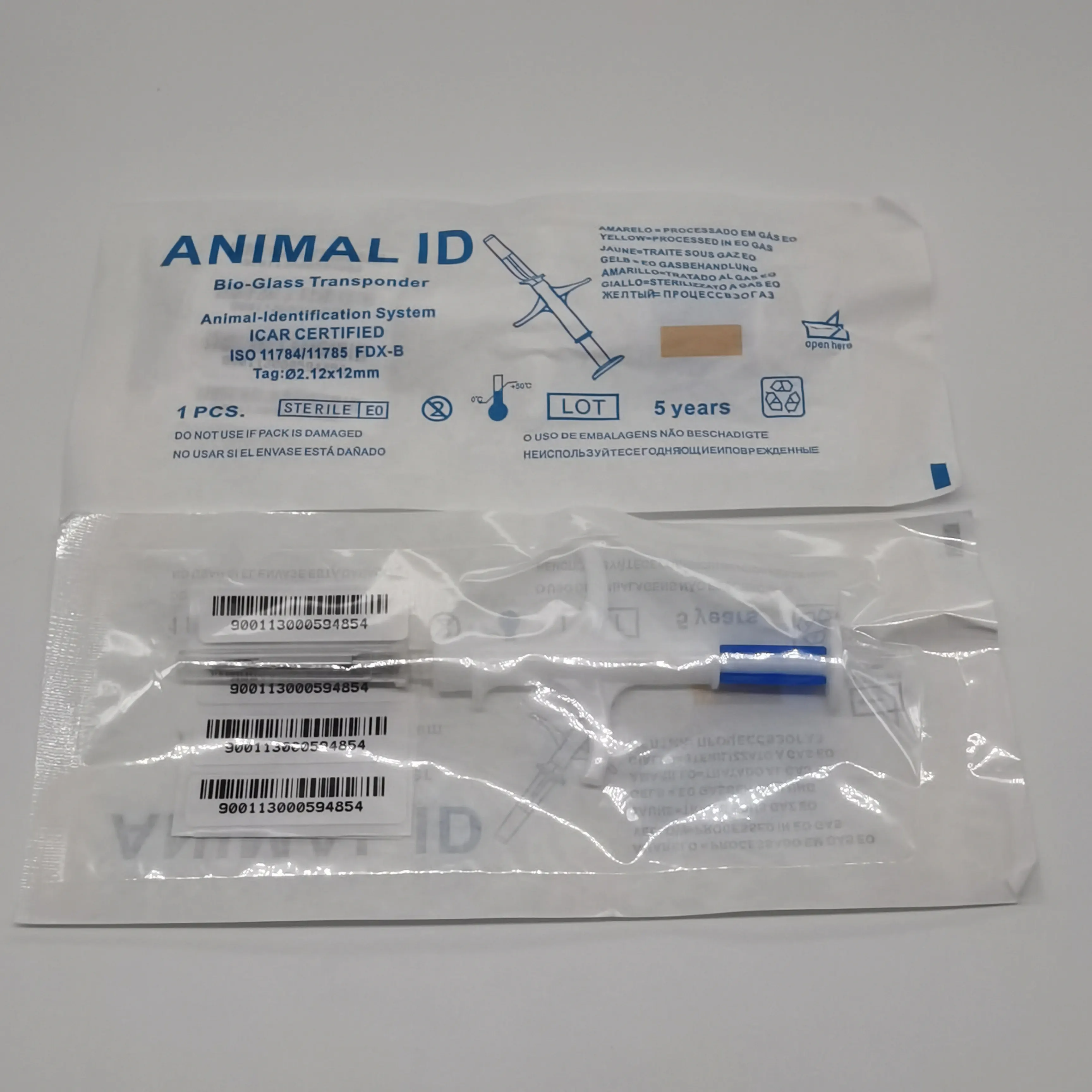 Etiqueta de vidro implantável 134.2*8mm, identificação de chips ic de injeção animal 1.4 khz rfid